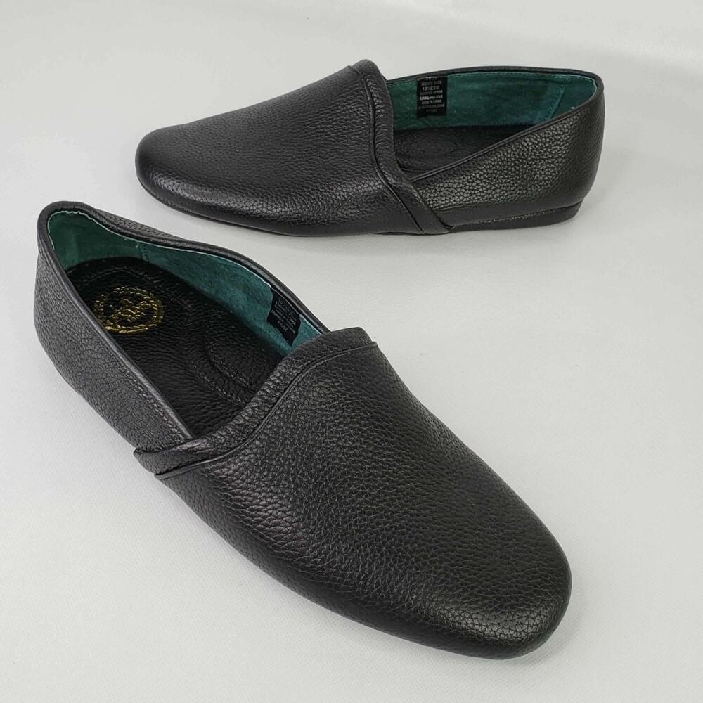 LB Evans Men's Opera Smoking Slippers Pebble Leather Black Mens Size 10.5